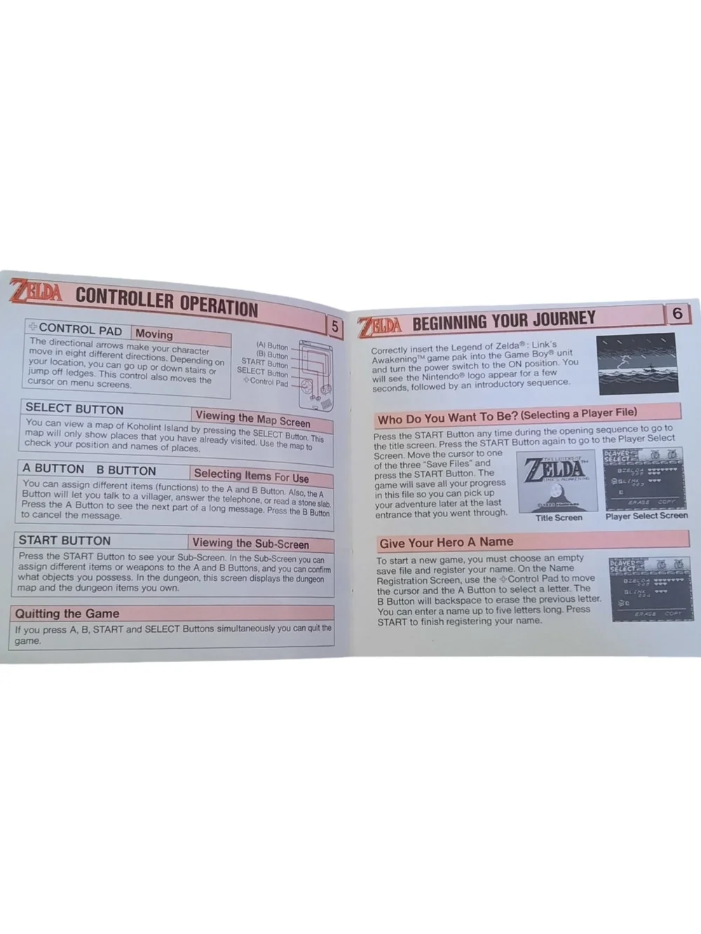 Nintendo Zelda: Link's Awakening Instruction Booklet - Brown & Purple